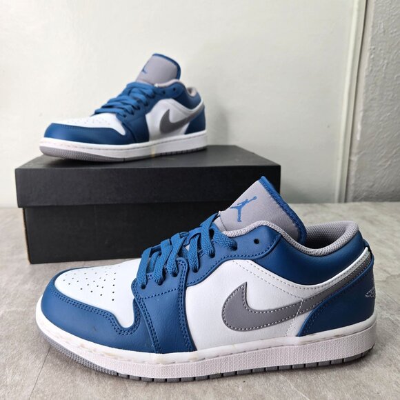 Nike Air Jordan 1 Sneaker Mens 7.5 White Blue Low Top Lace Up Streetwear Shoes